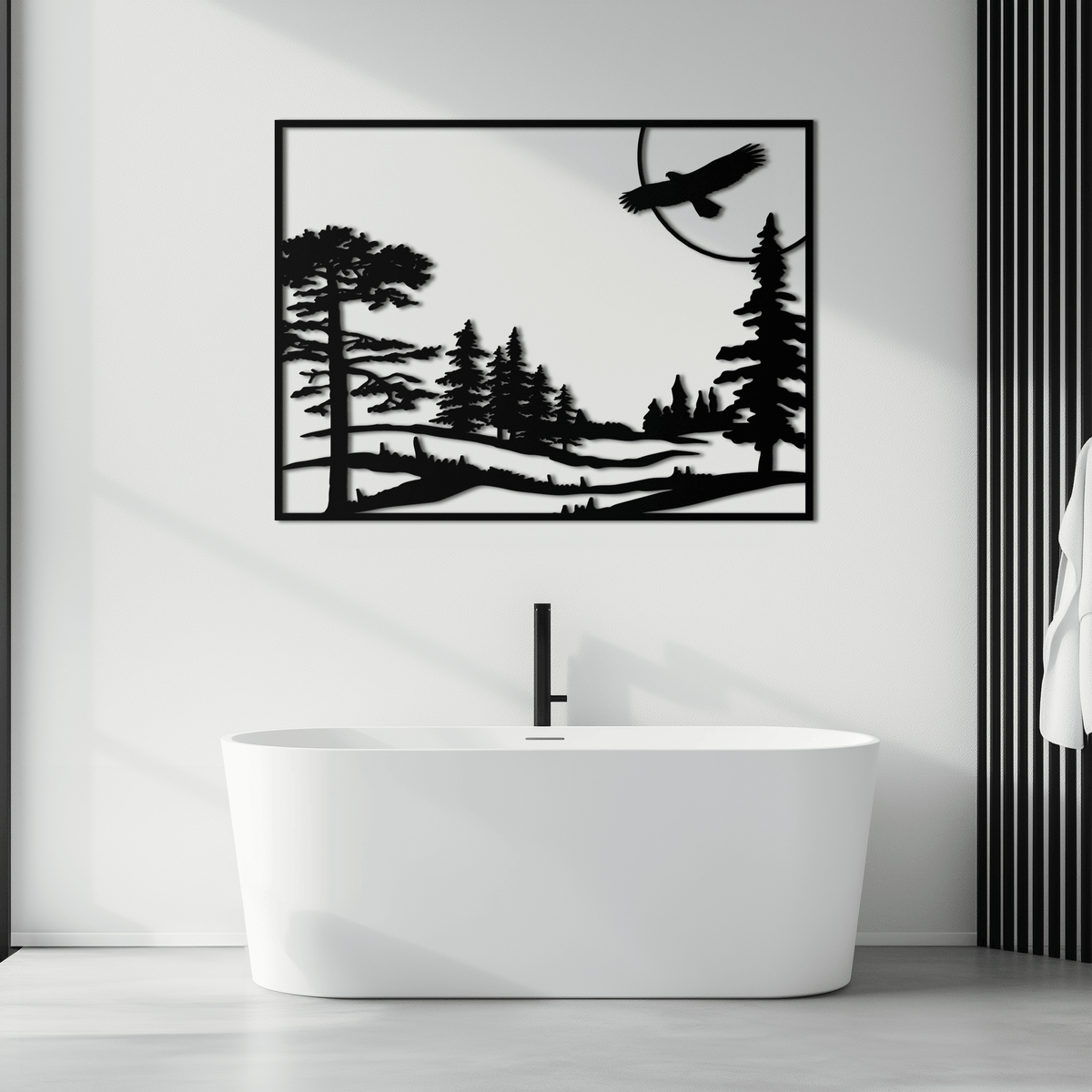 Metal Forest Landscape Wall Art with Eagle - Rustic Style, photo 6 of 11