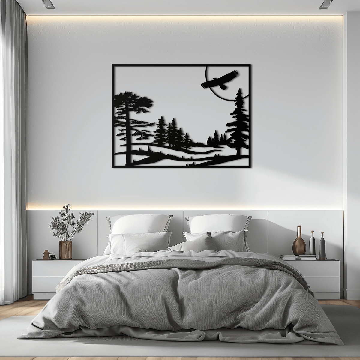 Metal Forest Landscape Wall Art with Eagle - Rustic Style, photo 7 of 11