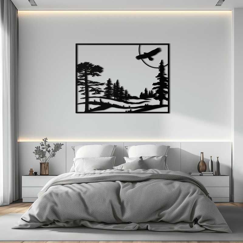 Forest Landscape Metal Wall Art - Steel Wall Decor for Home and Cabin - KAF018