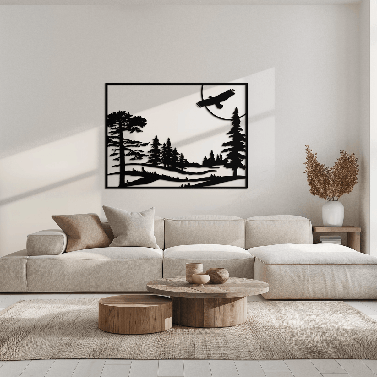 Metal Forest Landscape Wall Art with Eagle - Rustic Style, photo 2 of 11