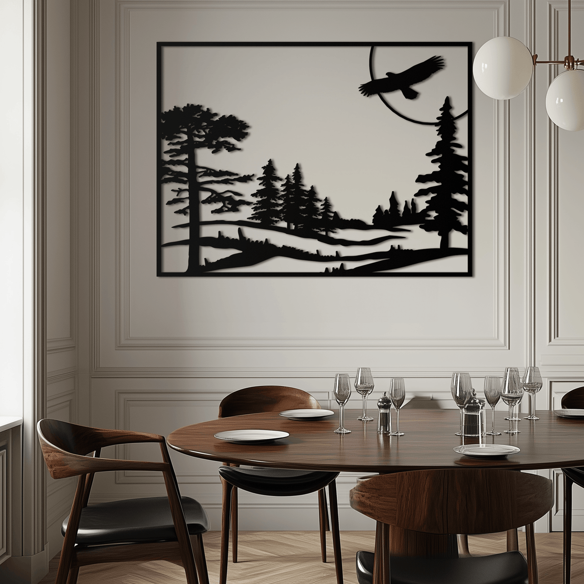 Metal Forest Landscape Wall Art with Eagle - Rustic Style, photo 4 of 11