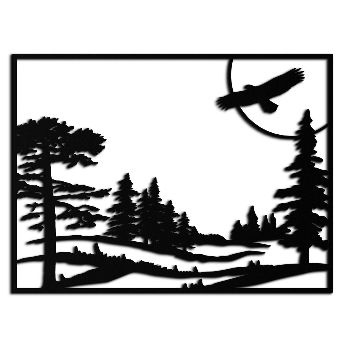 Metal Forest Landscape Wall Art with Eagle - Rustic Style, photo 10 of 11
