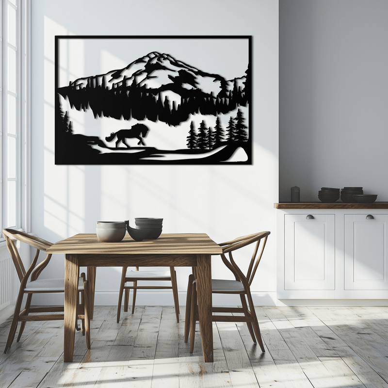 Mountain Horse Metal Wall Art - Steel Wall Decor for Home and Cabin - KAF019