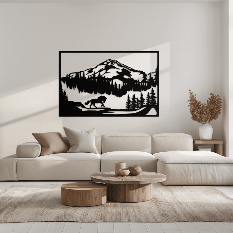 Mountain Horse Metal Wall Art - Steel Wall Decor for Home and Cabin - KAF019