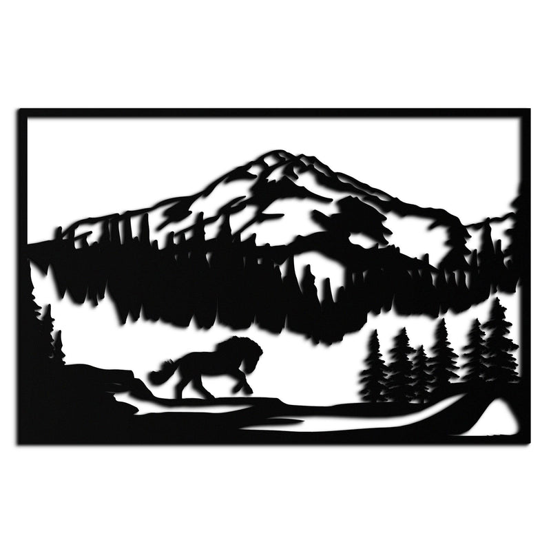 Mountain Horse Metal Wall Art - Steel Wall Decor for Home and Cabin - KAF019