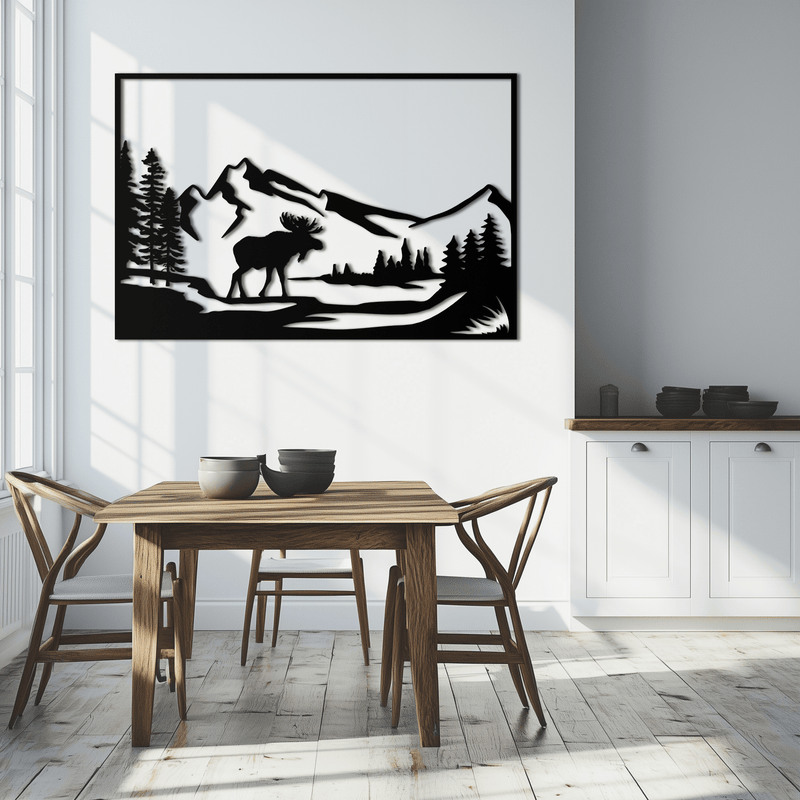 Mountain Moose Metal Wall Art - Steel Wall Decor for Home and Cabin - KAF020