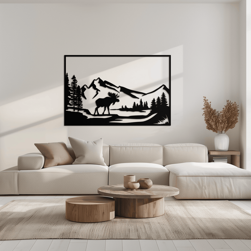 Mountain Moose Metal Wall Art - Steel Wall Decor for Home and Cabin - KAF020