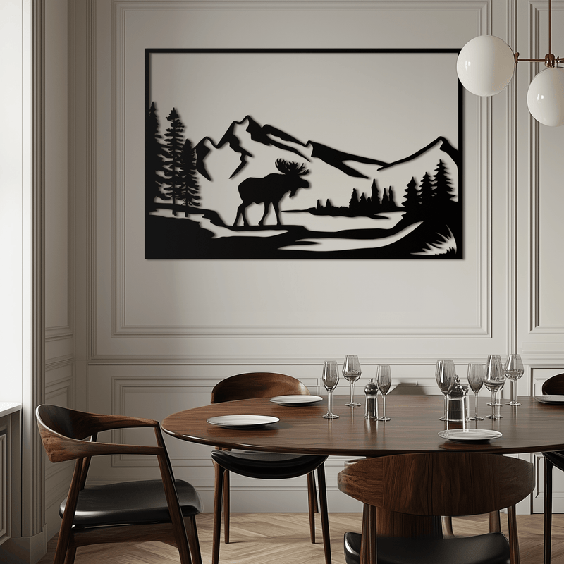 Mountain Moose Metal Wall Art - Steel Wall Decor for Home and Cabin - KAF020