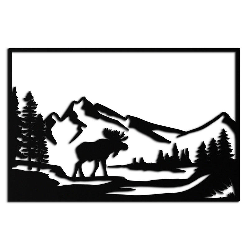 Mountain Moose Metal Wall Art - Steel Wall Decor for Home and Cabin - KAF020