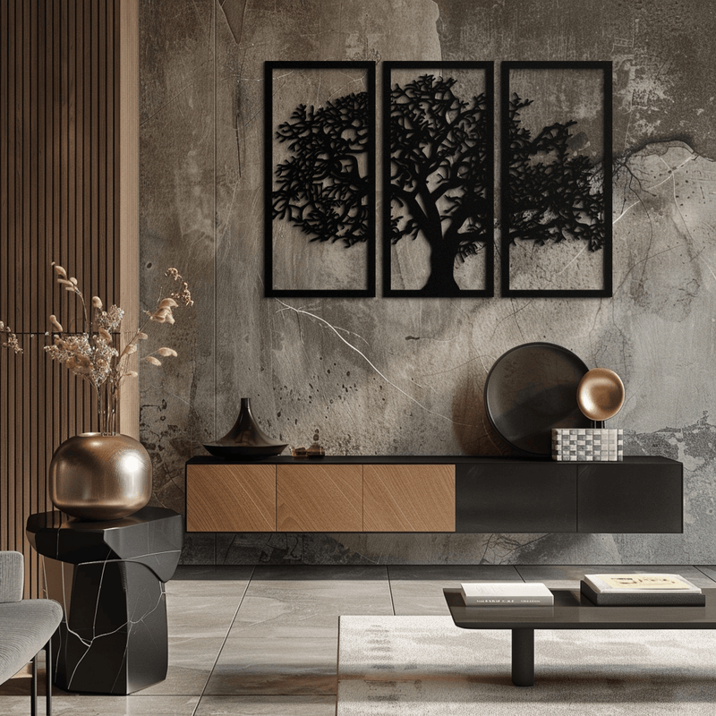 Tree of Life Metal Wall Art - Three-Panel Steel Wall Decor for Home and Office - KAF021