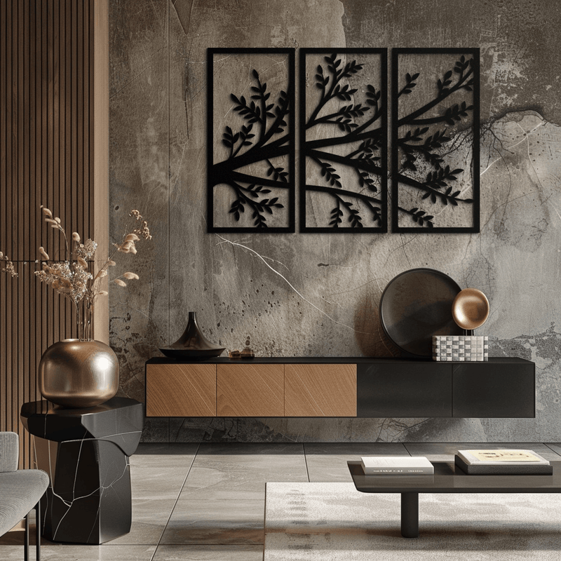 Branch Metal Wall Art - Three-Panel Nature-Inspired Steel Wall Decor - KAF024