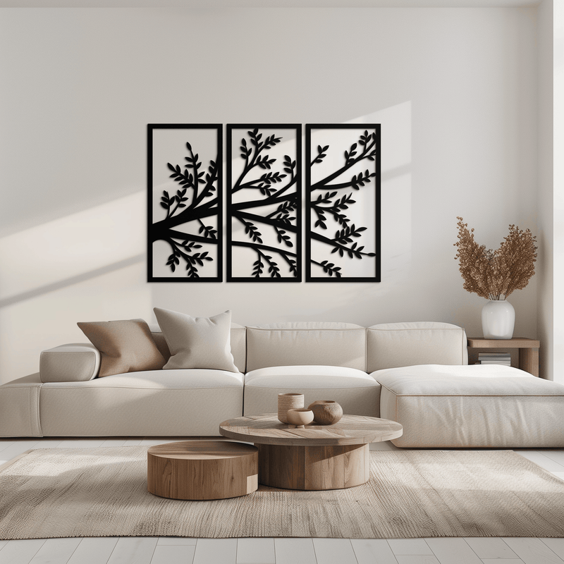 Branch Metal Wall Art - Three-Panel Nature-Inspired Steel Wall Decor - KAF024