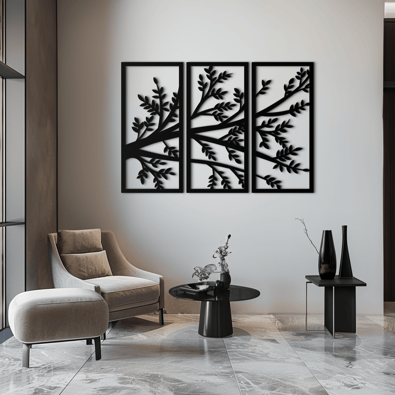 Branch Metal Wall Art - Three-Panel Nature-Inspired Steel Wall Decor - KAF024