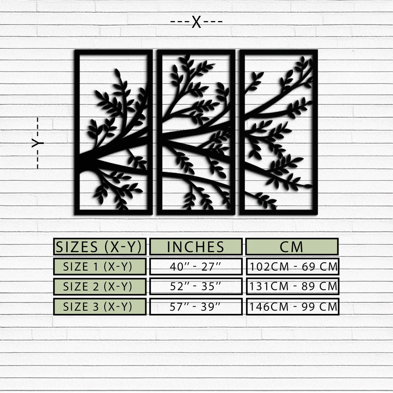 Branch Metal Wall Art - Three-Panel Nature-Inspired Steel Wall Decor - KAF024