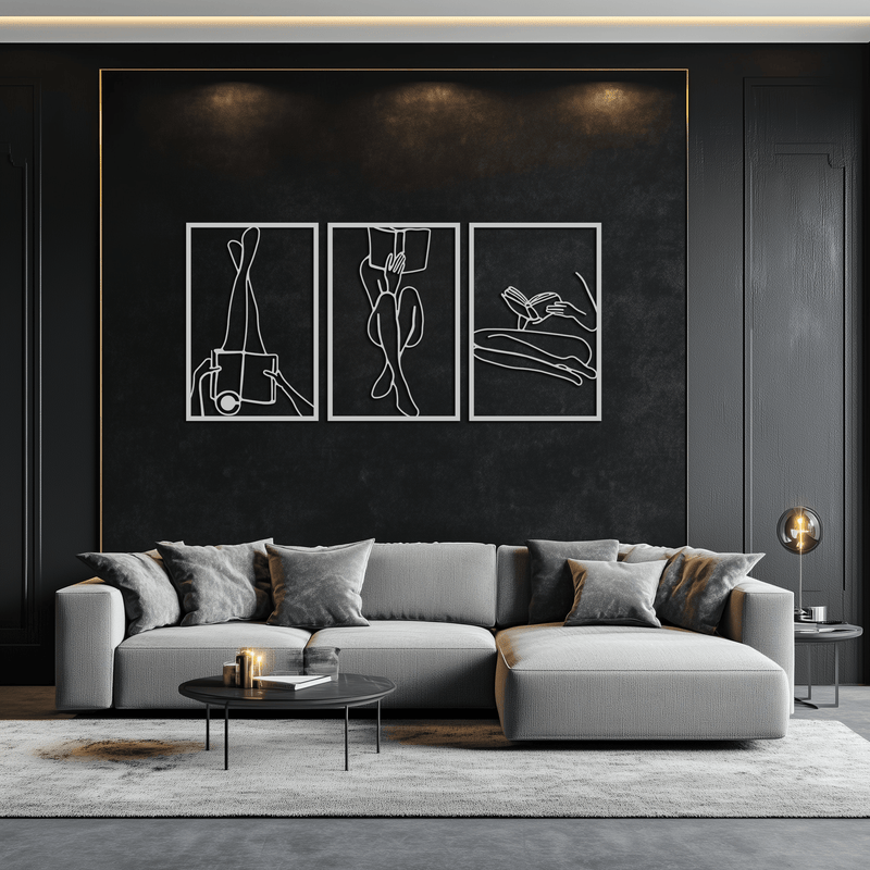 Reading Woman Metal Wall Art - Modern Minimalist Steel Wall Decor - KAF026