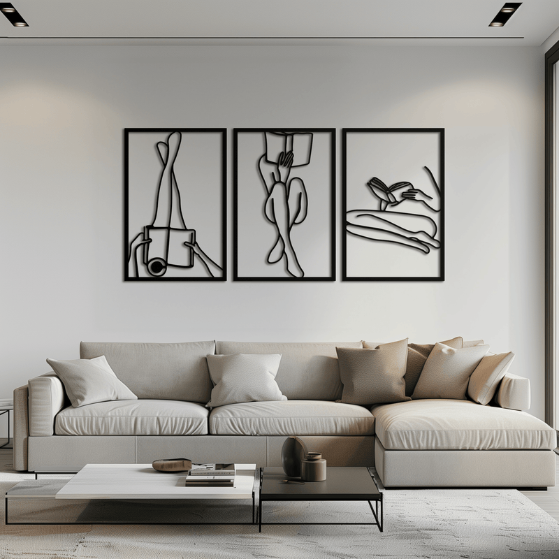 Reading Woman Metal Wall Art - Modern Minimalist Steel Wall Decor - KAF026