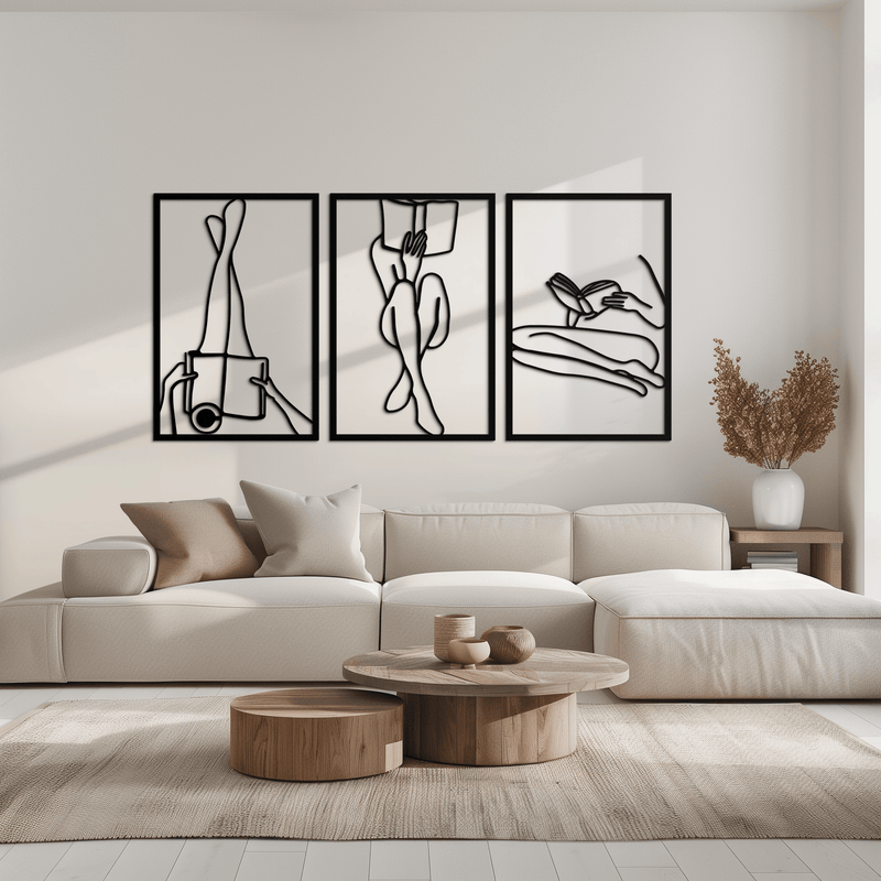 Reading Woman Metal Wall Art - Modern Minimalist Steel Wall Decor - KAF026