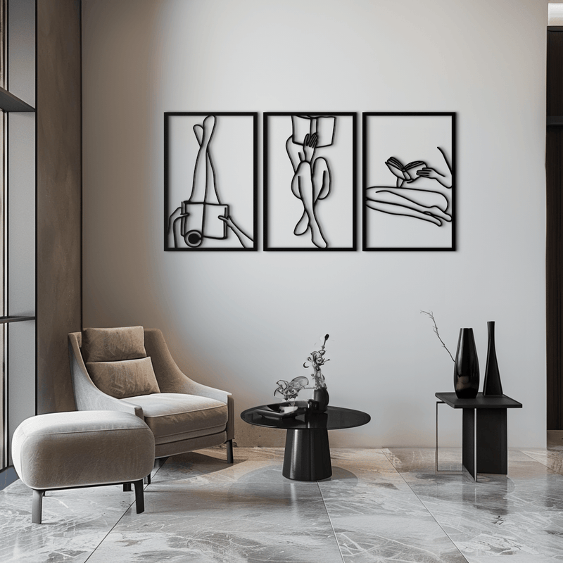 Reading Woman Metal Wall Art - Modern Minimalist Steel Wall Decor - KAF026