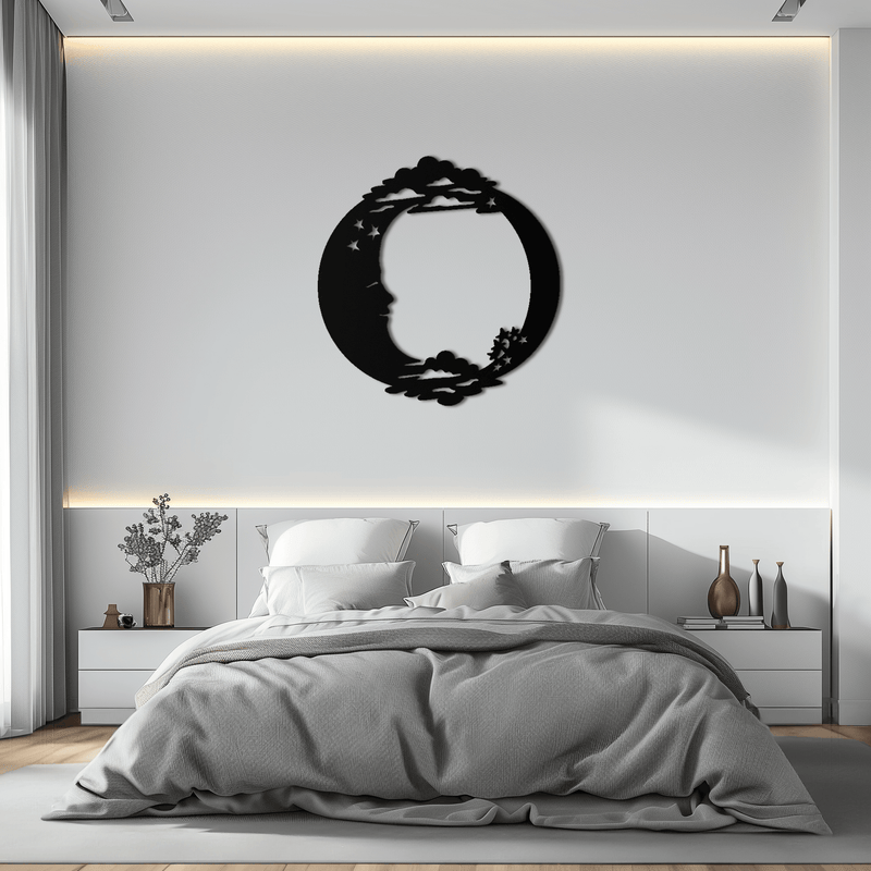 Moon & Stars Metal Wall Art - Celestial-Inspired Steel Wall Decor - KAF029