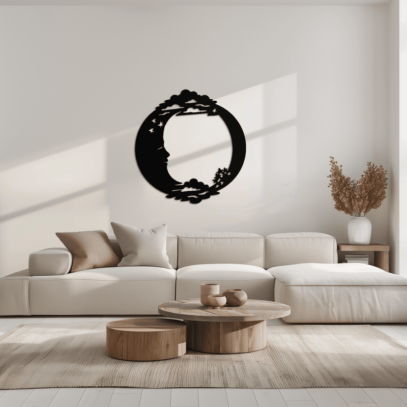 Moon & Stars Metal Wall Art - Celestial-Inspired Steel Wall Decor - KAF029