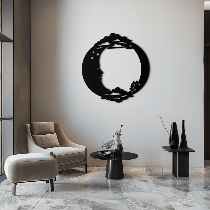 Moon & Stars Metal Wall Art - Celestial-Inspired Steel Wall Decor - KAF029