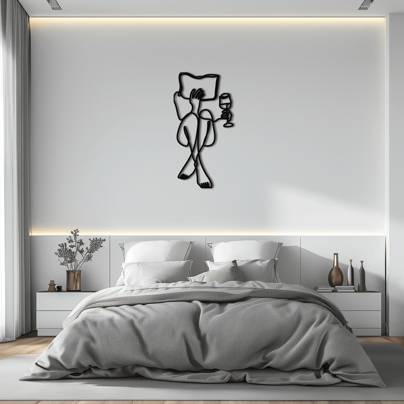 Reading & Wine Line Art Metal Wall Art - Minimalist Steel Wall Decor - KAF030