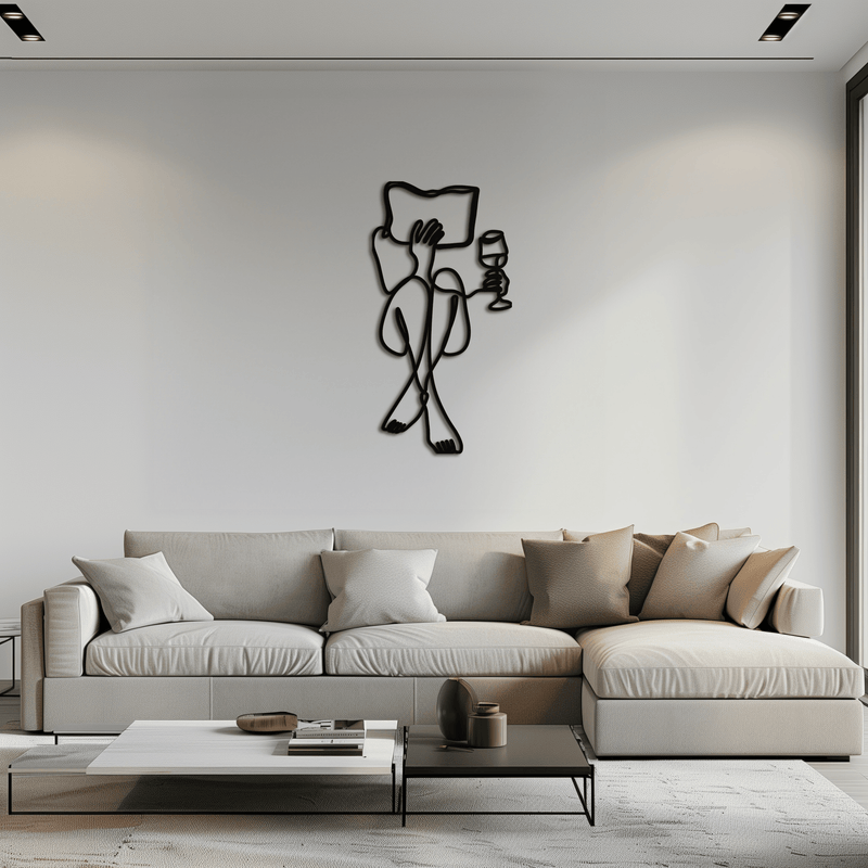 Reading & Wine Line Art Metal Wall Art - Minimalist Steel Wall Decor - KAF030