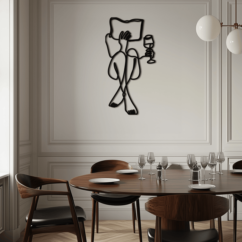 Reading & Wine Line Art Metal Wall Art - Minimalist Steel Wall Decor - KAF030