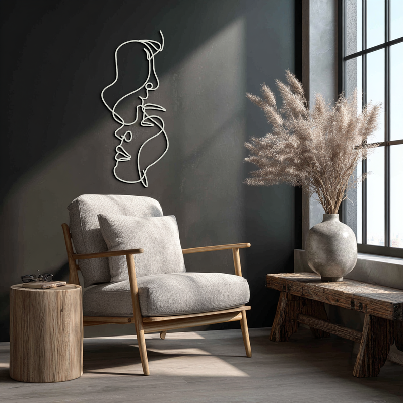 Abstract Lovers Metal Wall Art - Modern Minimalist Line Art - KAF031