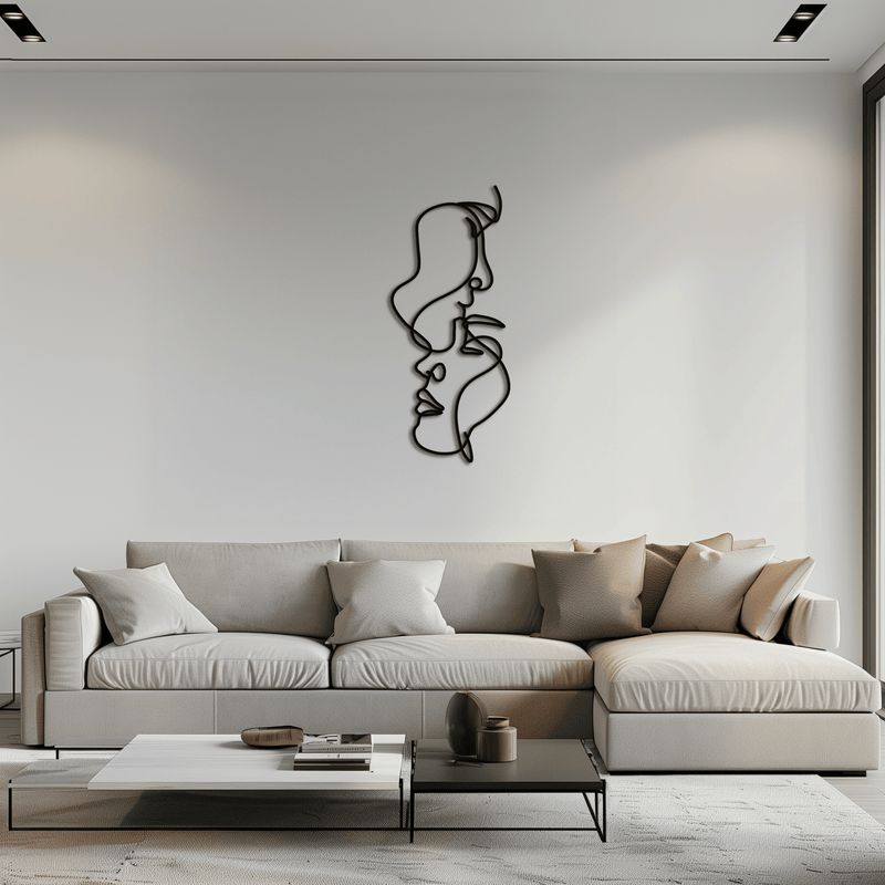 Abstract Lovers Metal Wall Art - Modern Minimalist Line Art - KAF031