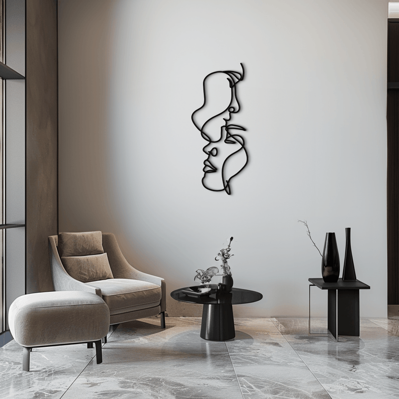 Abstract Lovers Metal Wall Art - Modern Minimalist Line Art - KAF031