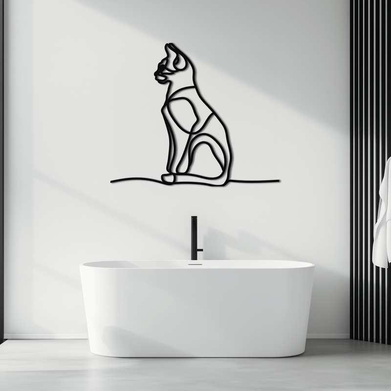 Cat Line Art Metal Wall Art - Modern Minimalist Steel Decor - KAF032