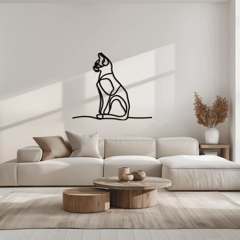 Cat Line Art Metal Wall Art - Modern Minimalist Steel Decor - KAF032