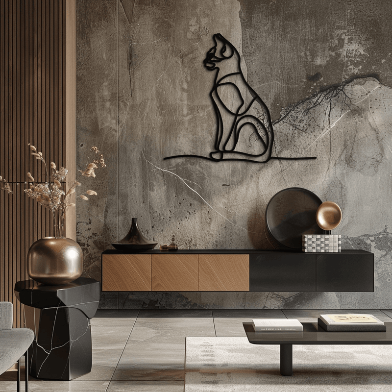 Cat Line Art Metal Wall Art - Modern Minimalist Steel Decor - KAF032