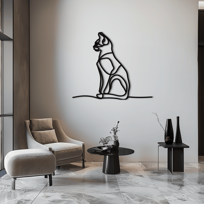 Cat Line Art Metal Wall Art - Modern Minimalist Steel Decor - KAF032