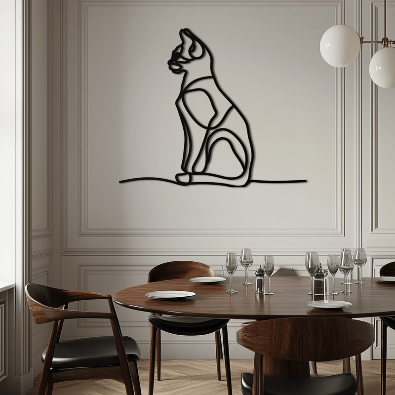 Cat Line Art Metal Wall Art - Modern Minimalist Steel Decor - KAF032