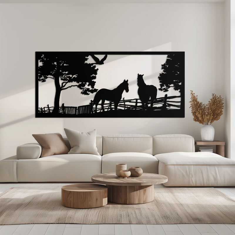 Rustic Horse Farm Metal Wall Art - Steel Wall Decor for Home and Barn - KAF036