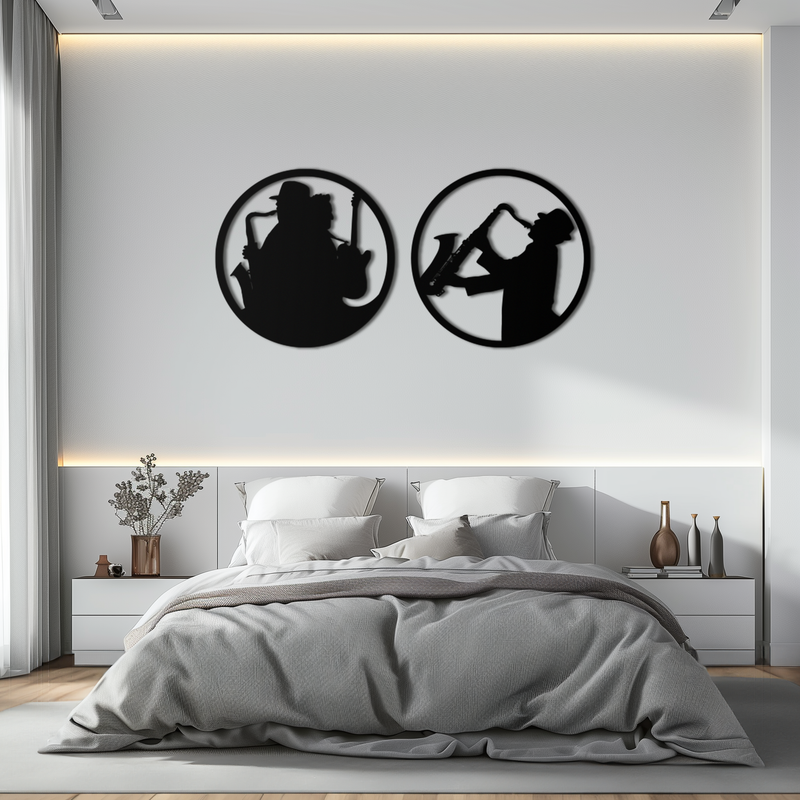 Jazz Musician Metal Wall Art - Set of 2 Steel Wall Decor Pieces - KAF038