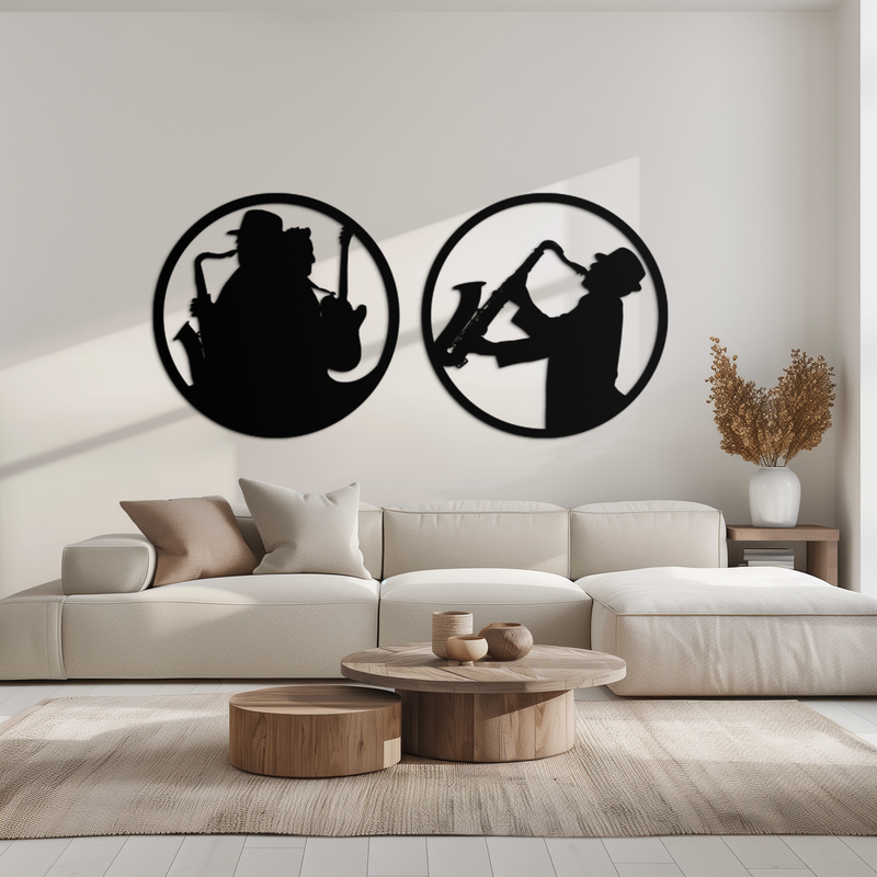 Jazz Musician Metal Wall Art - Set of 2 Steel Wall Decor Pieces - KAF038