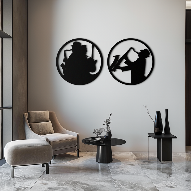 Jazz Musician Metal Wall Art - Set of 2 Steel Wall Decor Pieces - KAF038