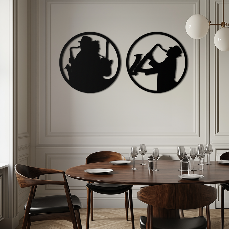 Jazz Musician Metal Wall Art - Set of 2 Steel Wall Decor Pieces - KAF038