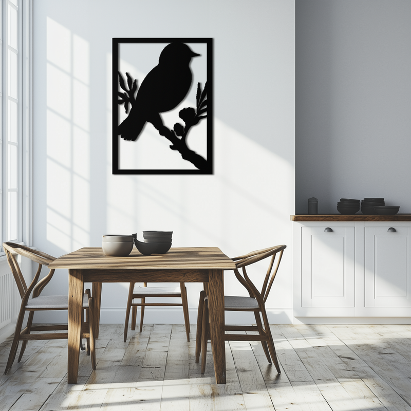 Bird on Branch Metal Wall Art - Modern Steel Decor for Home & Office - KAF043