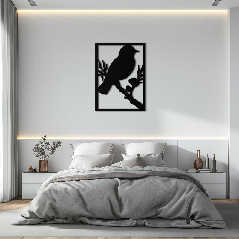 Bird on Branch Metal Wall Art - Modern Steel Decor for Home & Office - KAF043