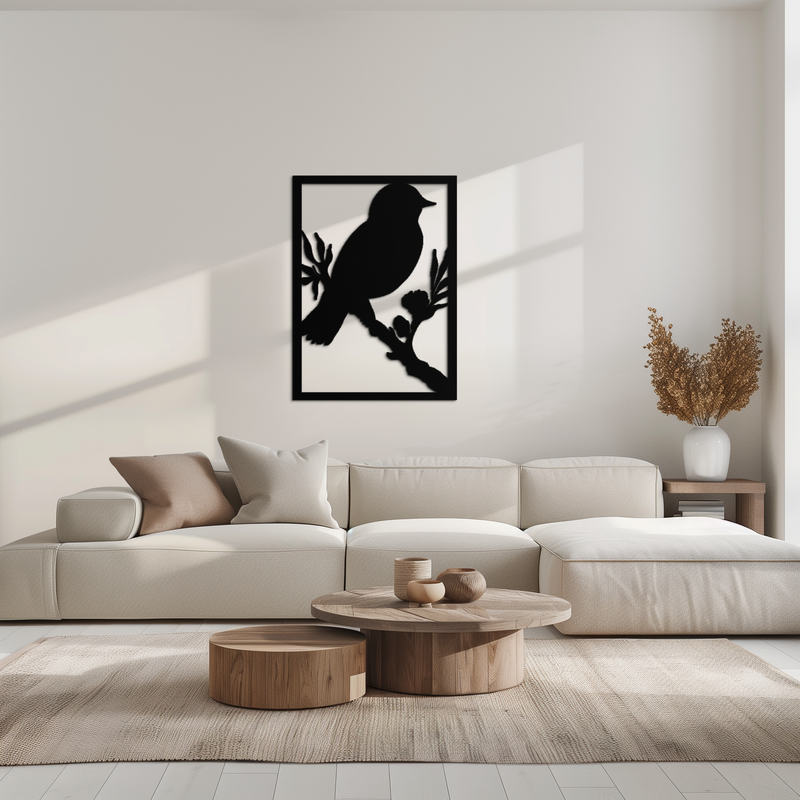 Bird on Branch Metal Wall Art - Modern Steel Decor for Home & Office - KAF043