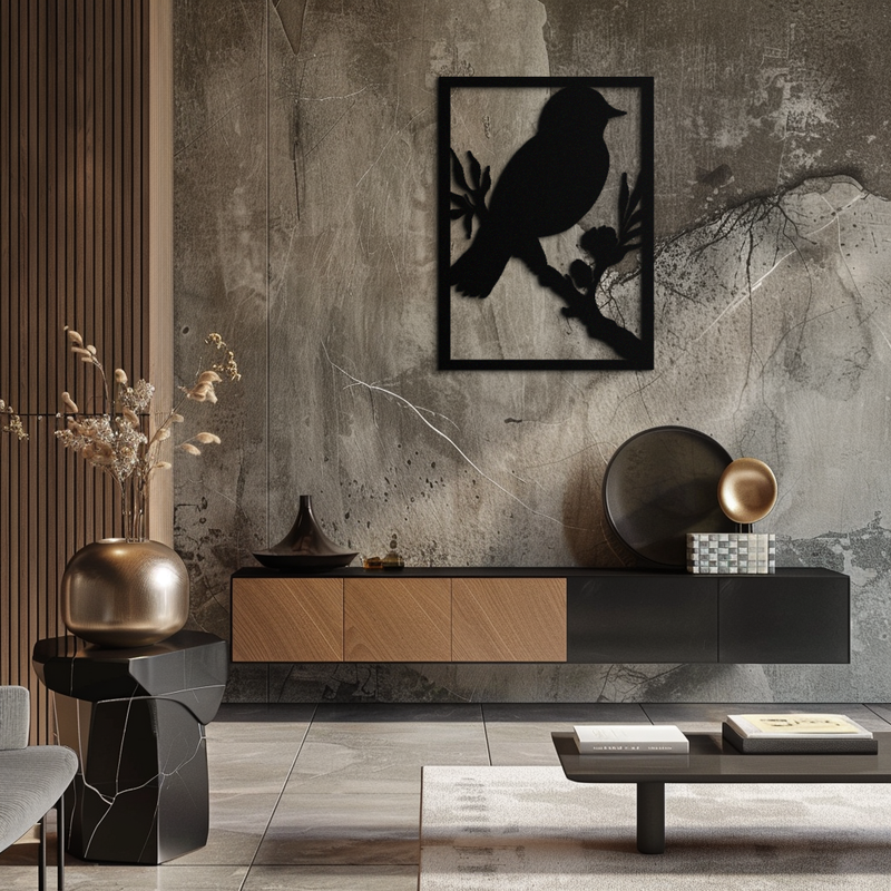 Bird on Branch Metal Wall Art - Modern Steel Decor for Home & Office - KAF043