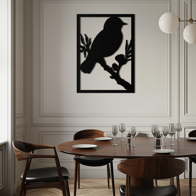 Bird on Branch Metal Wall Art - Modern Steel Decor for Home & Office - KAF043