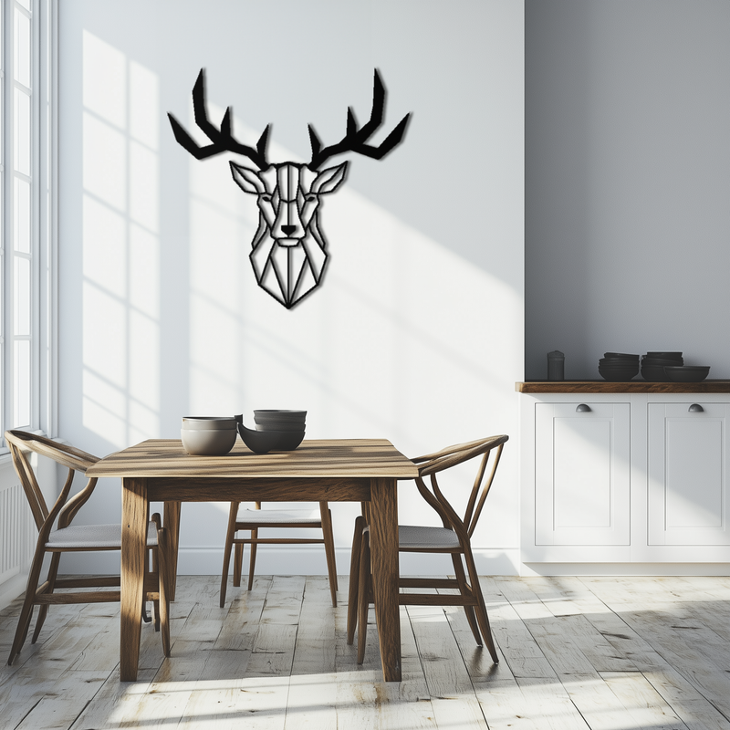 Geometric Deer Head Metal Wall Art - Modern Steel Decor - KAF048