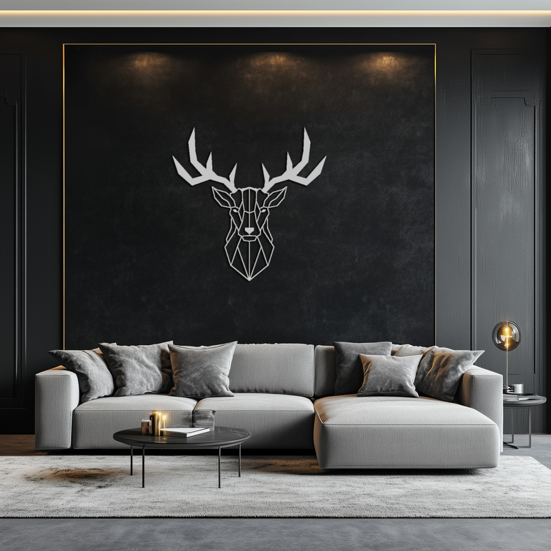 Geometric Deer Head Metal Wall Art - Modern Steel Decor - KAF048