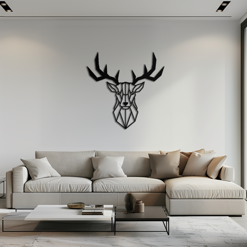 Geometric Deer Head Metal Wall Art - Modern Steel Decor - KAF048