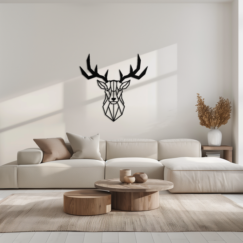 Geometric Deer Head Metal Wall Art - Modern Steel Decor - KAF048